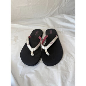 Flojo's Women's Flip Flop/Sandals Size 10US Black with White/Pink Upper Strap